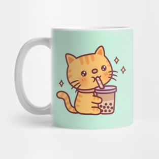 Cute Tabby Cat Drinking Bubble Tea Mug